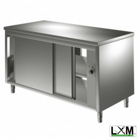 Tavolo da lavoro in acciaio Inox RISCALDATO con porte scorrevoli su 2 lati prof. 70 cm