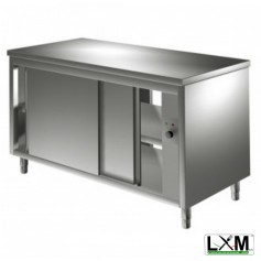 Tavolo da lavoro in acciaio Inox RISCALDATO con porte scorrevoli su 2 lati prof. 80 cm