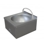 Lavamani in acciaio inox, completo di miscelatore temporizzato con comando a ginocchio e bocca di erogazione girevole. Cm. 40x40