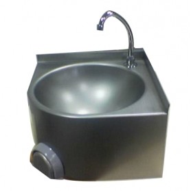 Lavamani inox, completo di miscelatore temporizzato con comando a ginocchio e bocca di erogazione girevole. Cm. 40x40