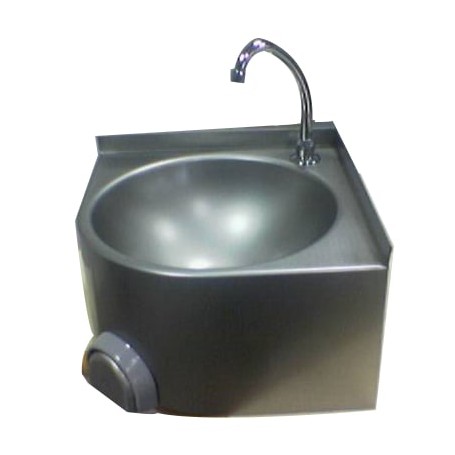 Lavamani inox, completo di miscelatore temporizzato con comando a ginocchio e bocca di erogazione girevole. Cm. 40x40