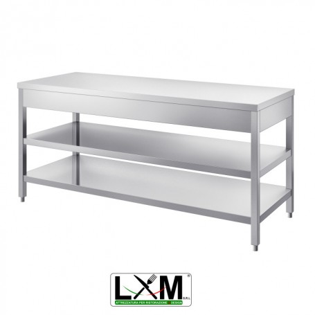 Tavolo in acciaio Inox su gambe - DUE RIPIANI - prof. 60 cm