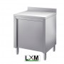 Tavolo da lavoro in acciaio Inox con porte a battente e alzatina prof. 70 cm
