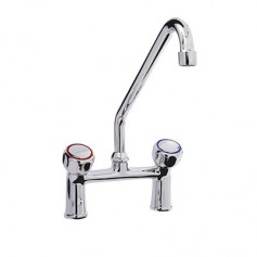 RUBINETTO BIFORO CON CANNA GIREVOLE ”C”,Ø18x250, MANIGLIA ROTONDA. INTERASSE 155mm
