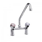 RUBINETTO BIFORO CON CANNA GIREVOLE ”C”,Ø18x250, MANIGLIA ROTONDA. INTERASSE 155mm