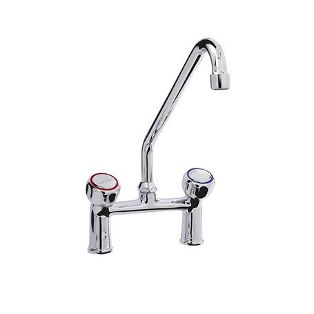 RUBINETTO BIFORO CON CANNA GIREVOLE ”C”,Ø18x300, MANIGLIA ROTONDA. INTERASSE 155mm