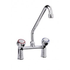 RUBINETTO BIFORO CON CANNA GIREVOLE ”C”,Ø18x300, MANIGLIA ROTONDA. INTERASSE 155mm