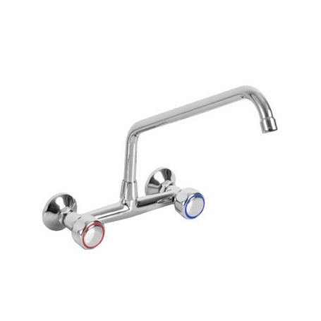 RUBINETTO BIFORO A MURO CON CANNA GIREVOLE "C" Ø20x250, MANIGLIA ROTONDA. INTERASSE 203,20mm