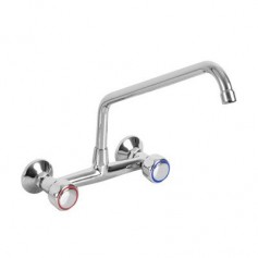 RUBINETTO BIFORO A MURO CON CANNA GIREVOLE "C" Ø20x250, MANIGLIA ROTONDA. INTERASSE 203,20mm