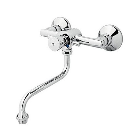 MISCELATORE BIFORO TEMPORIZZATO A PARETE PER LAVELLO CON CANNA GIREVOLE 165mm, TEMPO DI EROGAZIONE 8±12 sec