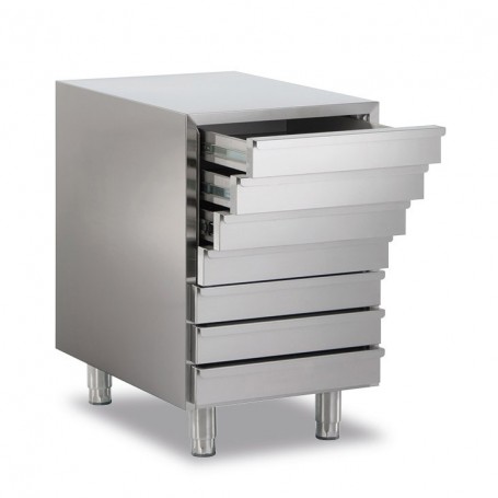 Cassettiera INOX per Contenitori Impasto Pizza - 7 Cassetti - 515x768x820h mm