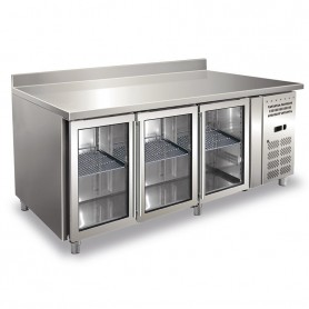 Tavolo Refrigerato Ventilato - GN 1/1 - Tre Porte a Vetro [-2 +8 C°] - Con Alzatina