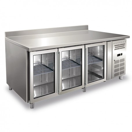 Tavolo Refrigerato Ventilato - GN 1/1 - Tre Porte a Vetro [-2 +8 C°] - Con Alzatina