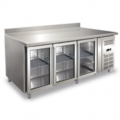 Tavolo Refrigerato Ventilato - GN 1/1 - Tre Porte a Vetro [-2 +8 C°] - Con Alzatina