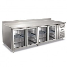 Tavolo Refrigerato Ventilato - GN 1/1 - Quattro Porte a Vetro [-2 +8 C°] - Con Alzatina