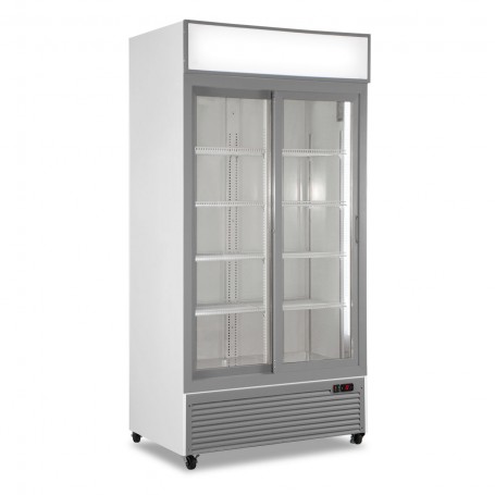 Frigo Vetrina Bibite - Bianco - 607 Litri - [0 +10C°] - Doppia Porta Scorrevole e Cassetto Retroilluminato