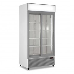 Frigo Vetrina Bibite - Bianco - 607 Litri - [0 +10C°] - Doppia Porta Scorrevole e Cassetto Retroilluminato