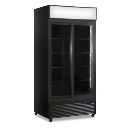 Frigo Vetrina Bibite - Nero - 607 Litri - [0 +10C°] - Doppia Porta Scorrevole e Cassetto Retroilluminato