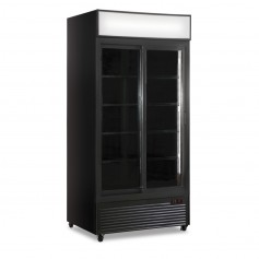 Frigo Vetrina Bibite - Nero - 607 Litri - [0 +10C°] - Doppia Porta Scorrevole e Cassetto Retroilluminato