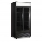 Frigo Vetrina Bibite - Nero - 607 Litri - [0 +10C°] - Doppia Porta Scorrevole e Cassetto Retroilluminato