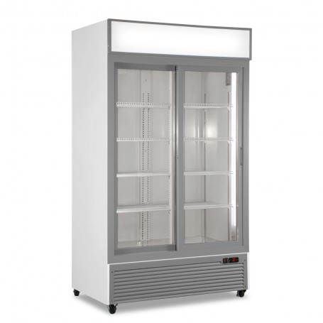 Frigo Vetrina Bibite - Bianco - 832 Litri - [0 +10C°] - Doppia Porta Scorrevole e Cassetto Retroilluminato
