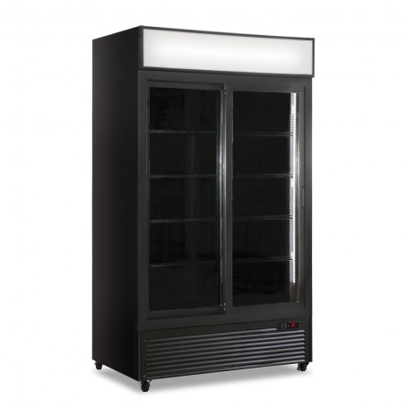 Frigo Vetrina Bibite - Nero - 832 Litri - [0 +10C°] - Doppia Porta Scorrevole e Cassetto Retroilluminato