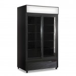 Frigo Vetrina Bibite - Nero - 832 Litri - [0 +10C°] - Doppia Porta Scorrevole e Cassetto Retroilluminato