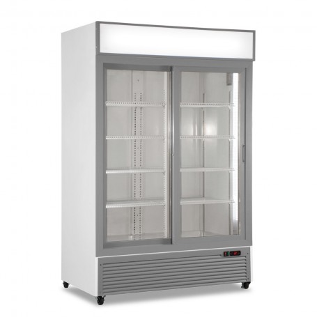 Frigo Vetrina Bibite - Bianco - 990 Litri - [0 +10C°] - Doppia Porta Scorrevole e Cassetto Retroilluminato