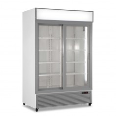 Frigo Vetrina Bibite - Bianco - 990 Litri - [0 +10C°] - Doppia Porta Scorrevole e Cassetto Retroilluminato