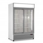 Frigo Vetrina Bibite - Bianco - 990 Litri - [0 +10C°] - Doppia Porta Scorrevole e Cassetto Retroilluminato