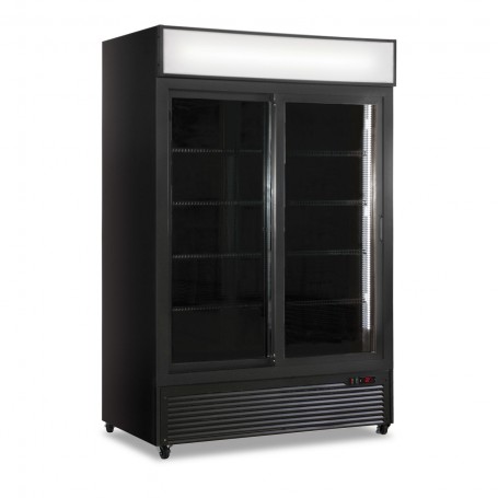 Frigo Vetrina Bibite - Nero - 990 Litri - [0 +10C°] - Doppia Porta Scorrevole e Cassetto Retroilluminato