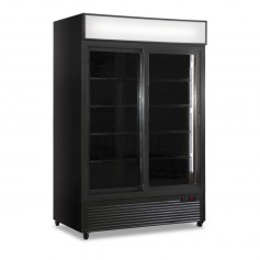 Frigo Vetrina Bibite - Nero - 990 Litri - [0 +10C°] - Doppia Porta Scorrevole e Cassetto Retroilluminato