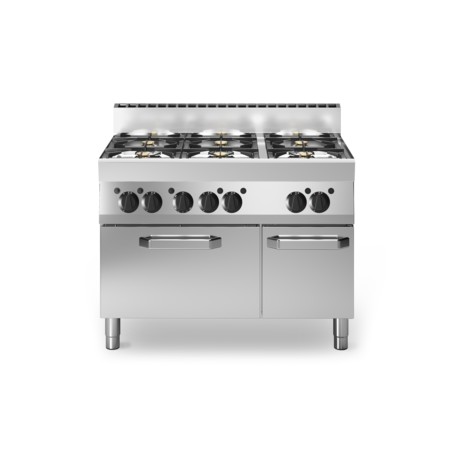 Cucina a gas bacinelle smaltate, 6 fuochi, forno a gas