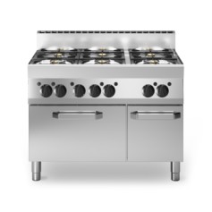 Cucina a gas bacinelle smaltate, 6 fuochi, forno a gas