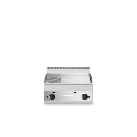 Fry top gas, piastra 2/3 liscia 1/3 rigata cromata, top