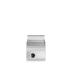 Fry top elettrico, piastra rigata cromata, top