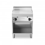 Fry top gas, piastra 2/3 liscia 1/3 rigata cromata, su vano aperto