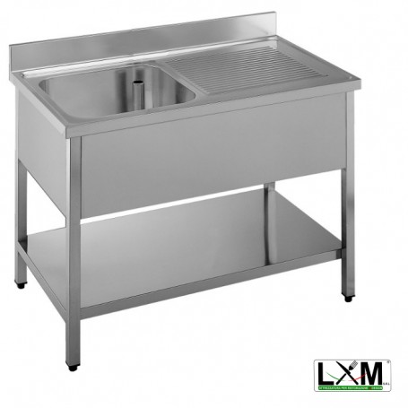Lavatoio in acciaio inox ad 1 vasca con sgocciolatoio a destra e ripiano prof. 60 cm