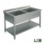 Lavatoio in acciaio inox a 2 vasche con ripiano prof. 70 cm