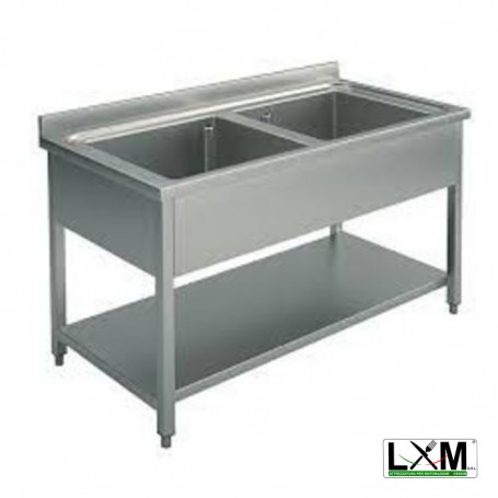 Lavatoio in acciaio inox a 2 vasche con ripiano prof. 70 cm
