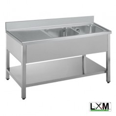 Lavatoio in acciaio inox a 2 vasche con sgocciolatoio a sinistra e ripiano prof. 60 cm