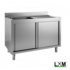 Lavatoio armadiato in acciaio inox ad 1 vasca con sgocciolatoio a destra e porte scorrevoli prof. 60 cm