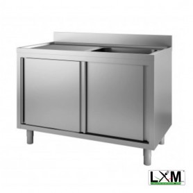 Lavatoio armadiato in acciaio inox ad 1 vasca con sgocciolatoio a sinistra e porte scorrevoli prof. 70 cm