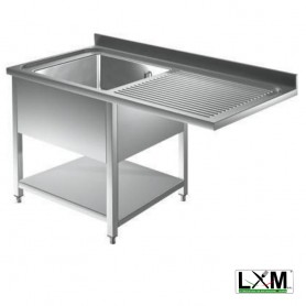 Lavatoio ad una vasca in acciaio inox con sgocciolatoio a destra,vano lavastoviglie e ripiano prof. 60 cm