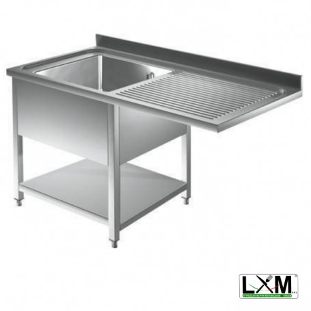 Lavatoio ad una vasca in acciaio inox con sgocciolatoio a destra,vano lavastoviglie e ripiano prof. 60 cm