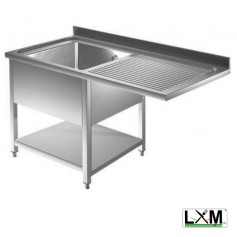 Lavatoio ad una vasca in acciaio inox con sgocciolatoio a destra,vano lavastoviglie e ripiano prof. 70 cm