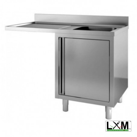 Lavatoio armadiato con porte a battente in acciaio inox ad una vasca con sgocc. a sinistra e vano lavastoviglie prof. 60 cm