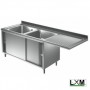 Lavatoio armadiato con porte scorrevoli in acciaio inox a 2 vasche con sgocc. a destra e vano lavastoviglie prof. 60 cm