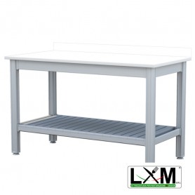Tavolo da Lavoro - Piano in Polietilene - con Ripiano Inferiore e Alzatina - 100x50xh85 cm
