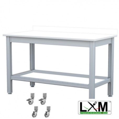 Tavolo da Lavoro - Piano in Polietilene - con Ruote e Alzatina - 100x50xh85 cm